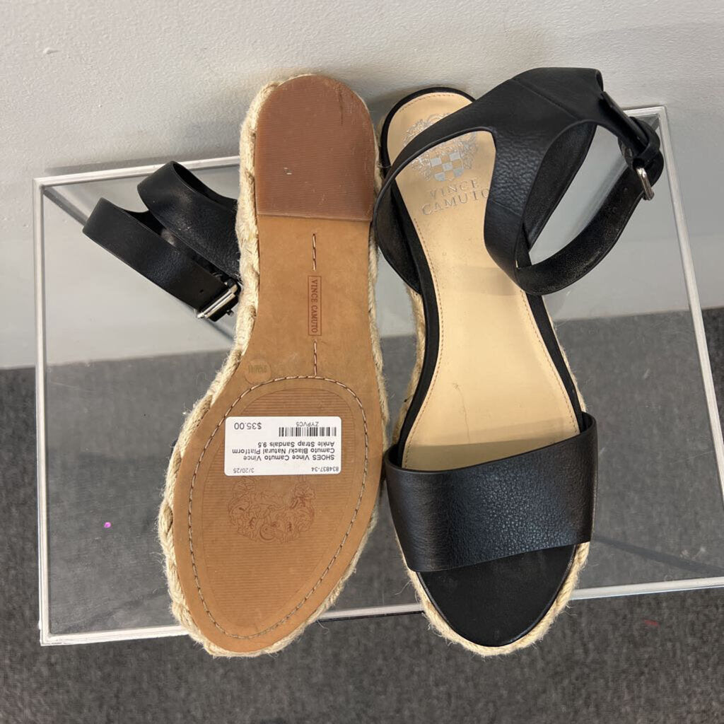 Vince Camuto Black/ Natural Platform Ankle Strap Sandals 9.5