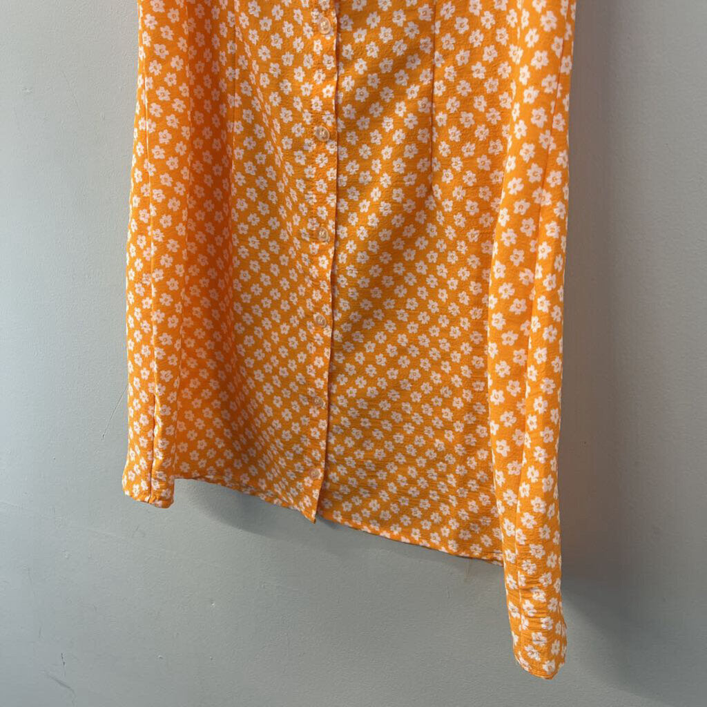 Divided Yellow/ White Flower Print Short Puff Sleeve Dress Medium