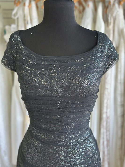 Ralph Lauren Grey Sequin Ruched Midi Dress 12