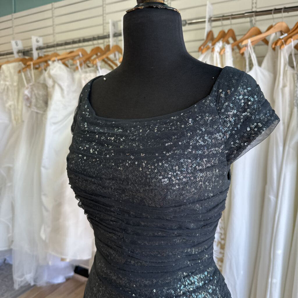 Ralph Lauren Grey Sequin Ruched Midi Dress 12