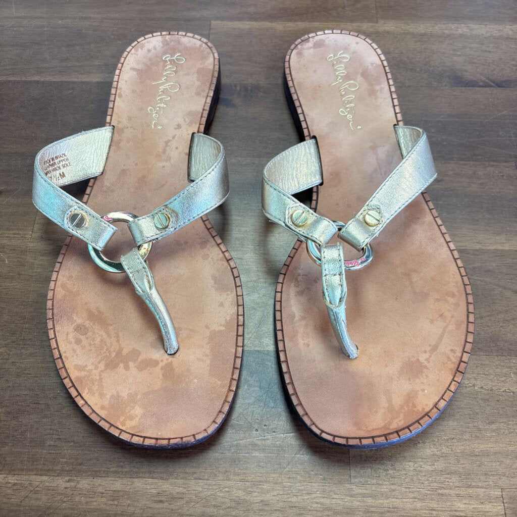Lilly Pulitzer Brown Leather/ Gold Strap Sandals 7.5