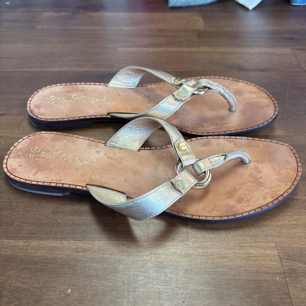 Lilly Pulitzer Brown Leather/ Gold Strap Sandals 7.5