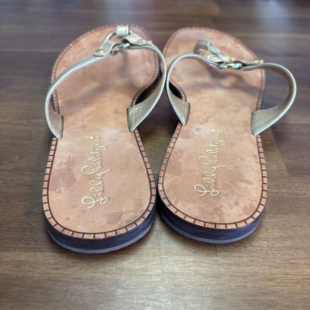 Lilly Pulitzer Brown Leather/ Gold Strap Sandals 7.5