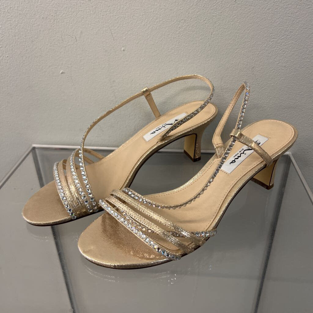 Nina Gold/ Rhinestone Strappy Heels 7.5