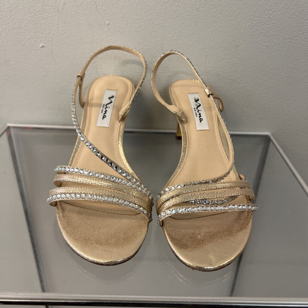 Nina Gold/ Rhinestone Strappy Heels 7.5