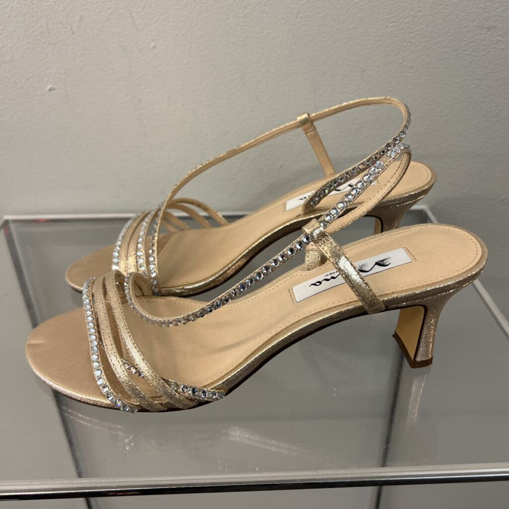 Nina Gold/ Rhinestone Strappy Heels 7.5
