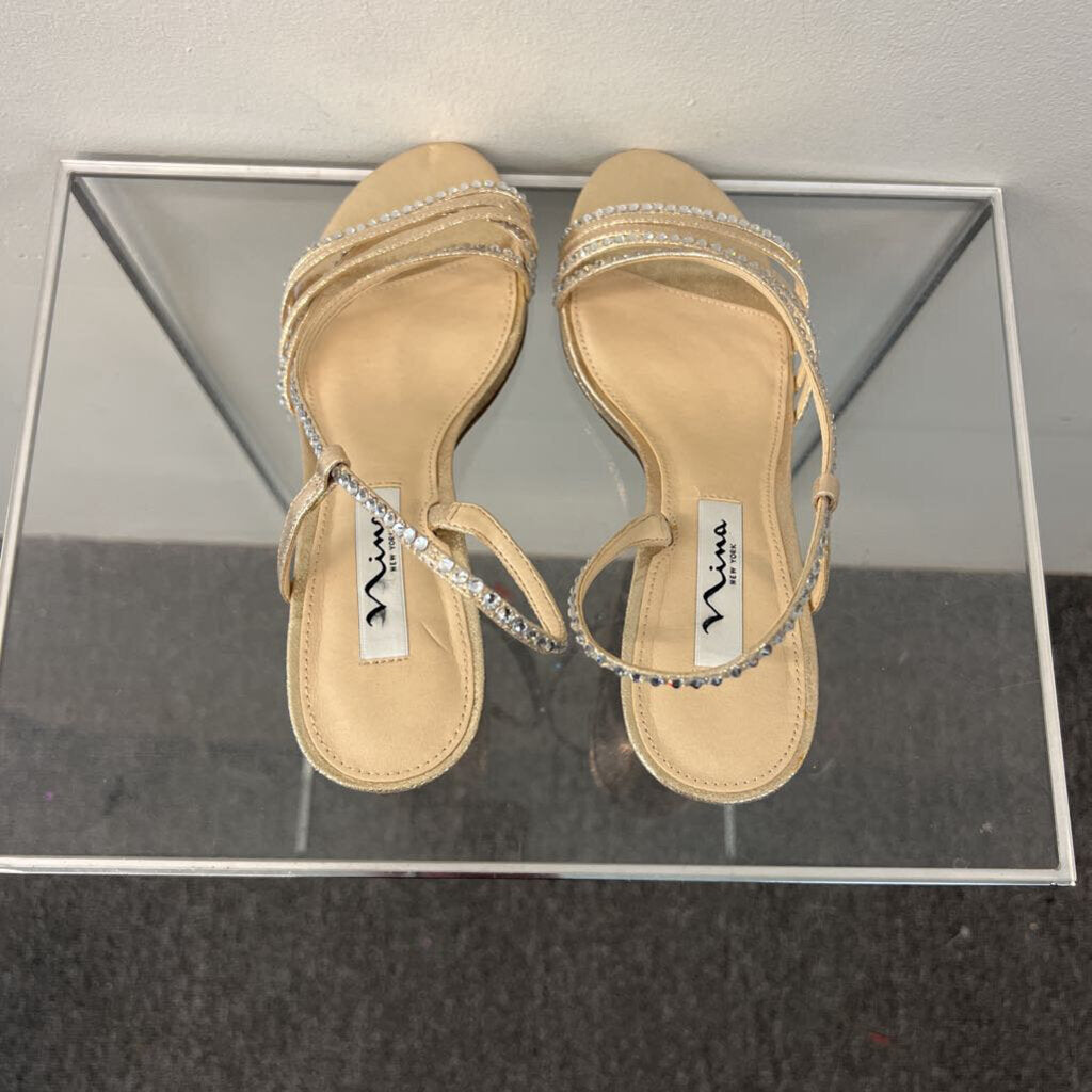 Nina Gold/ Rhinestone Strappy Heels 7.5