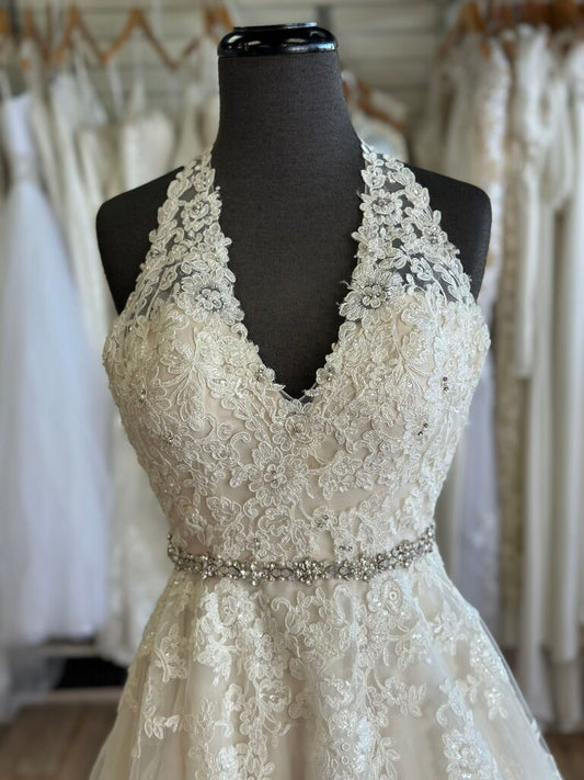 Mori Lee Lace A-Line Halter Neck Wedding Gown 4