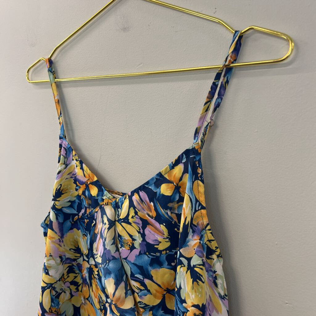 Magnolia Blue/ Yellow Floral Print Ruffle Detail Tank Small