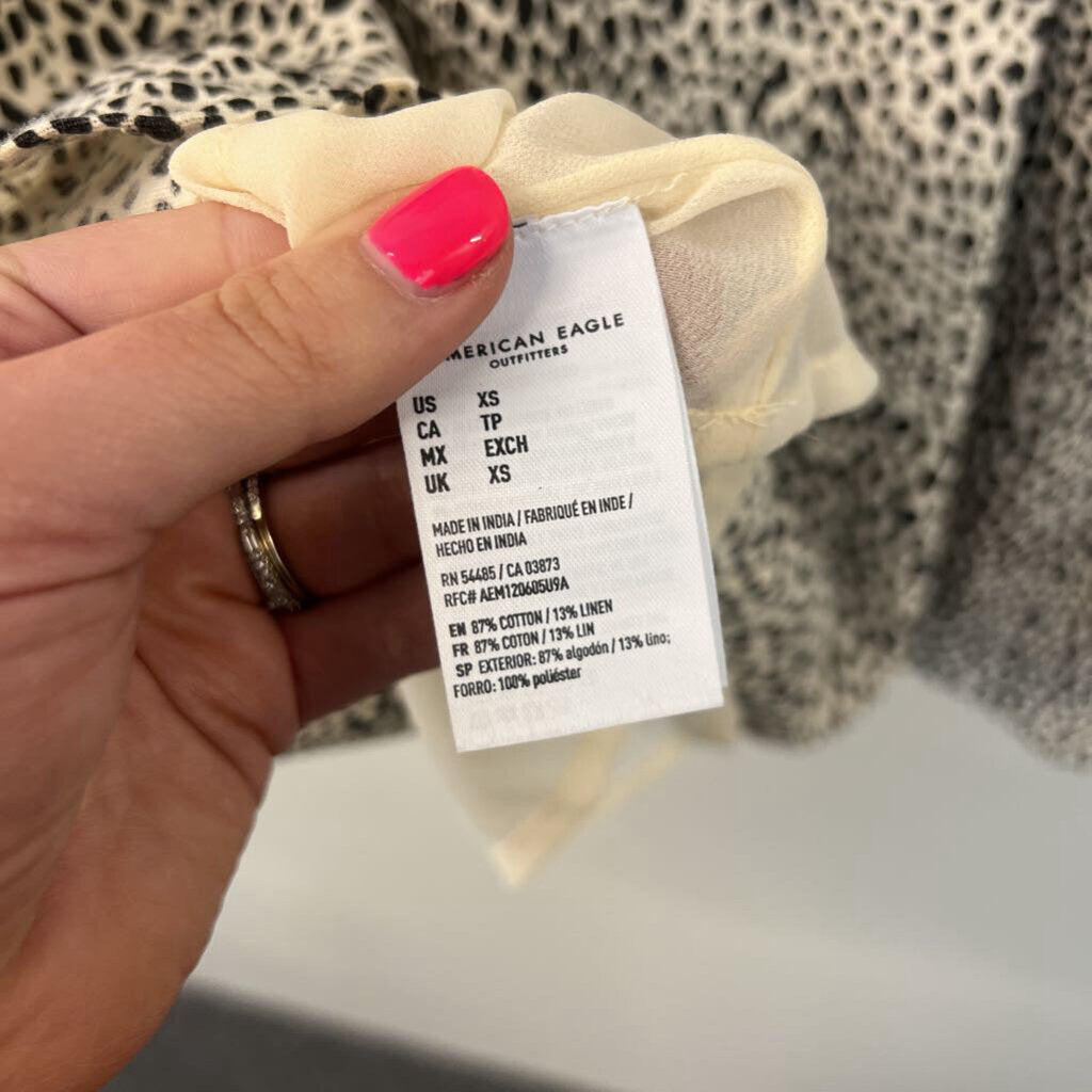 American Eagle Cream/ Black Print Tank Dress Extra Small