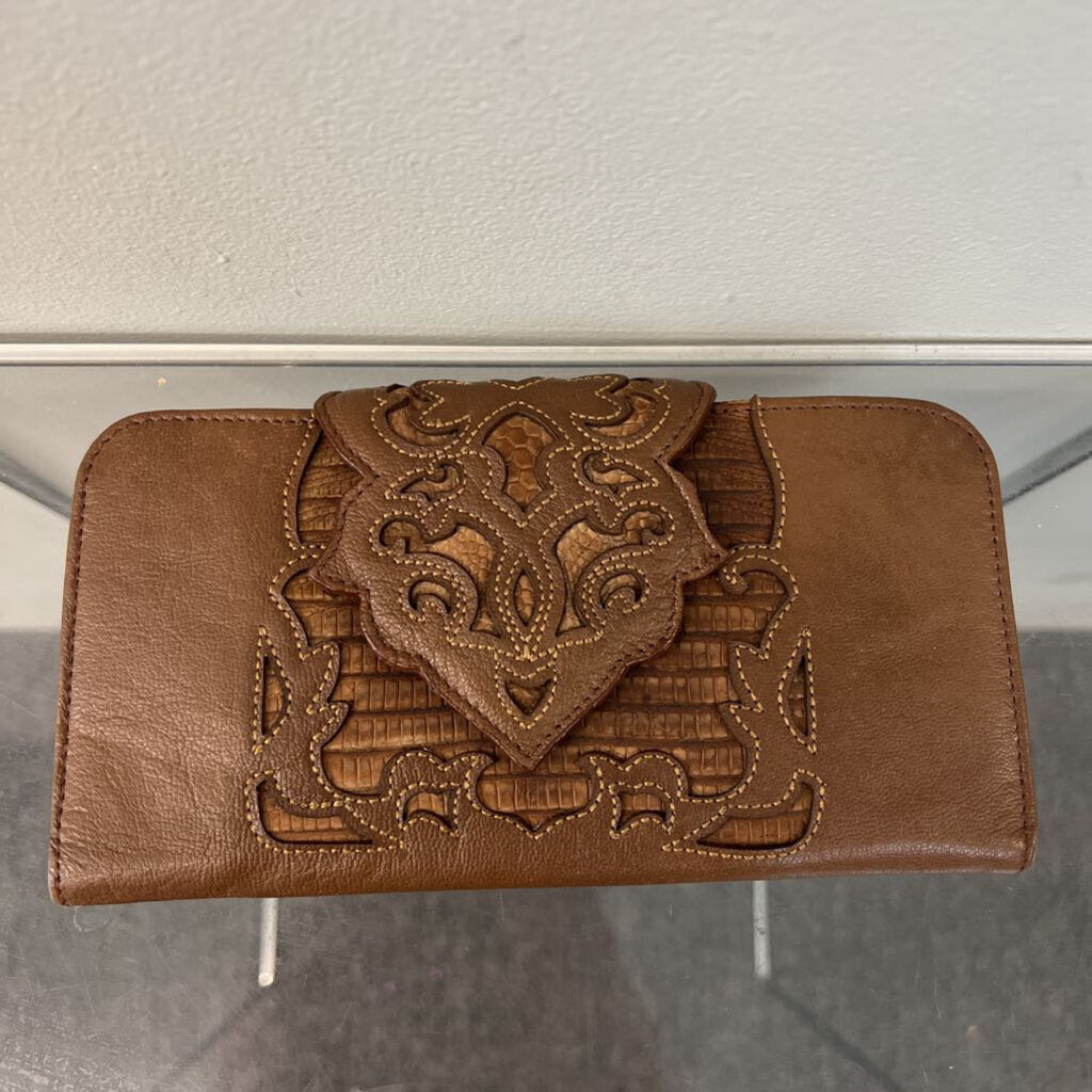 Corral Brown Leather Laser Cut Fold Over Wallet