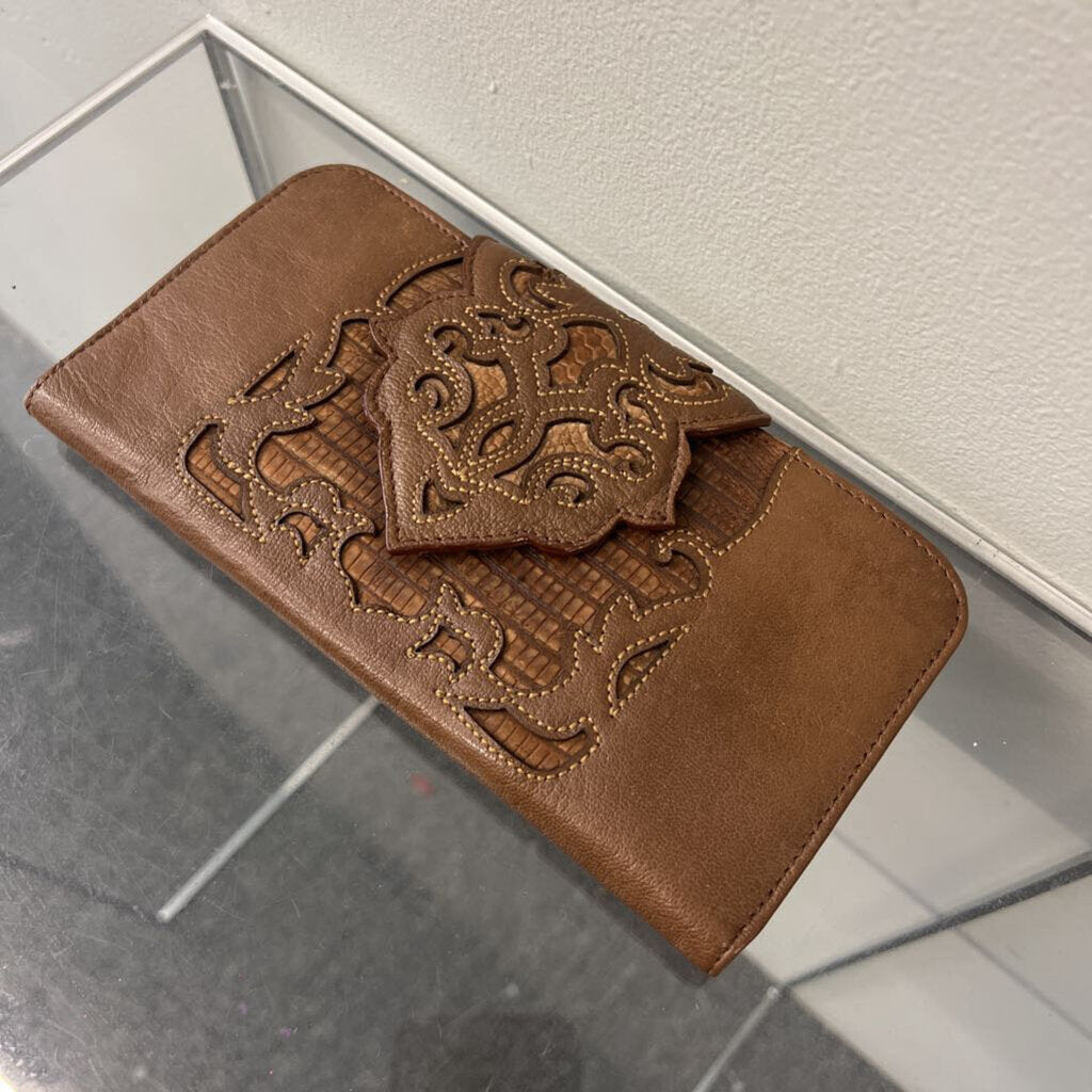 Corral Brown Leather Laser Cut Fold Over Wallet