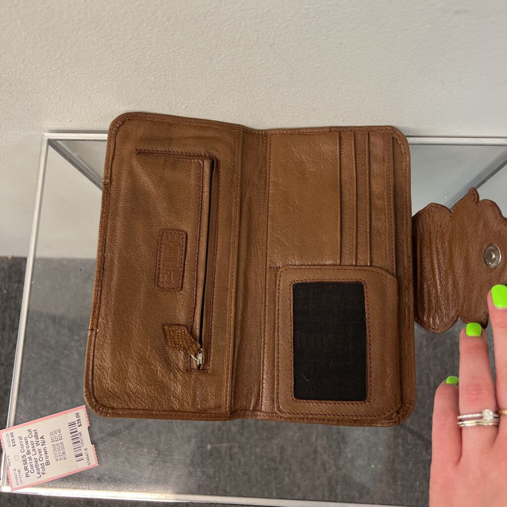 Corral Brown Leather Laser Cut Fold Over Wallet