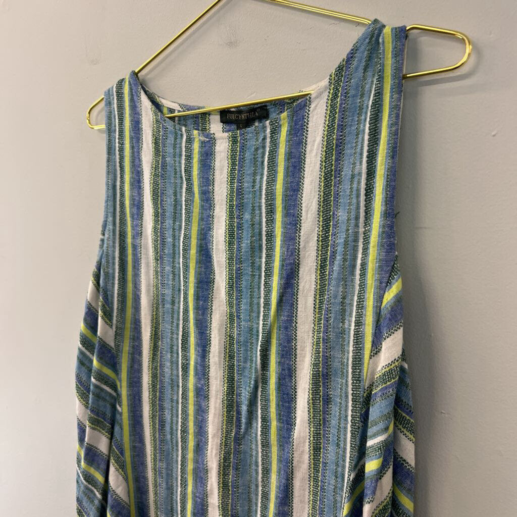 For Cynthia Blue/ Multi Striped Sleeveless Dress Large
