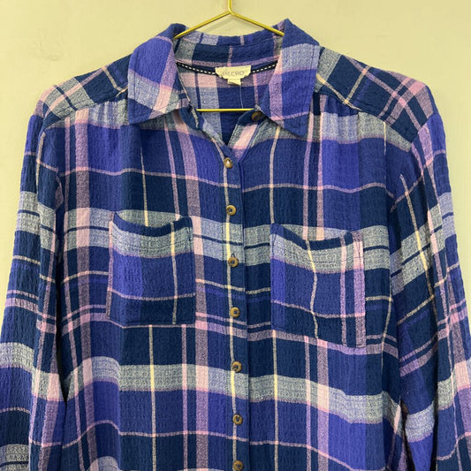 Pilcro Anthropologie Blue/ Purple Plaid Long Sleeve Button Down Top Extra Small Petite
