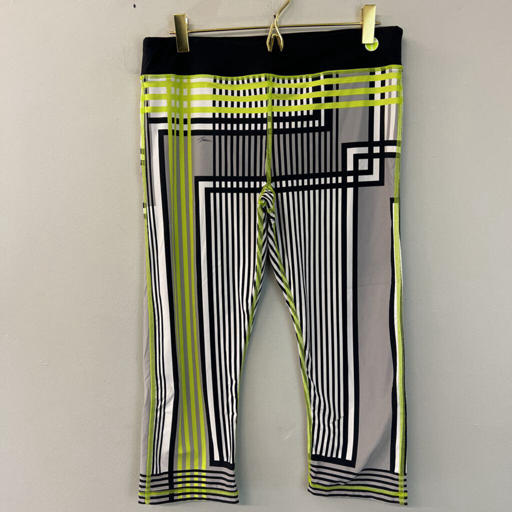 Trina Turk Black/ White/ Green Print Active Cropped Leggings Large