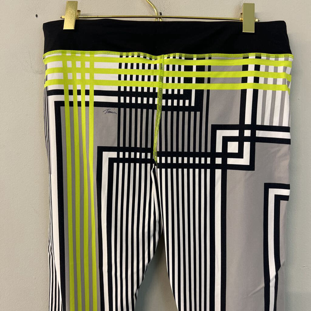 Trina Turk Black/ White/ Green Print Active Cropped Leggings Large