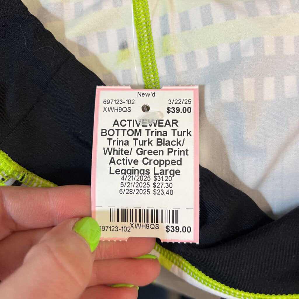 Trina Turk Black/ White/ Green Print Active Cropped Leggings Large