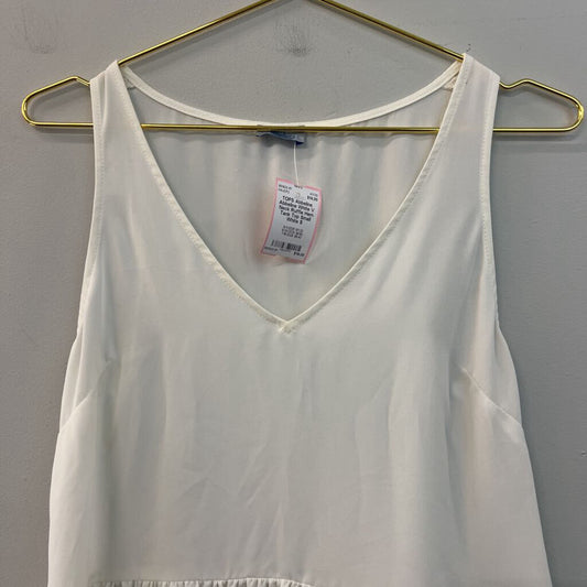 Abbeline White V Neck Ruffle Hem Tank Top Small