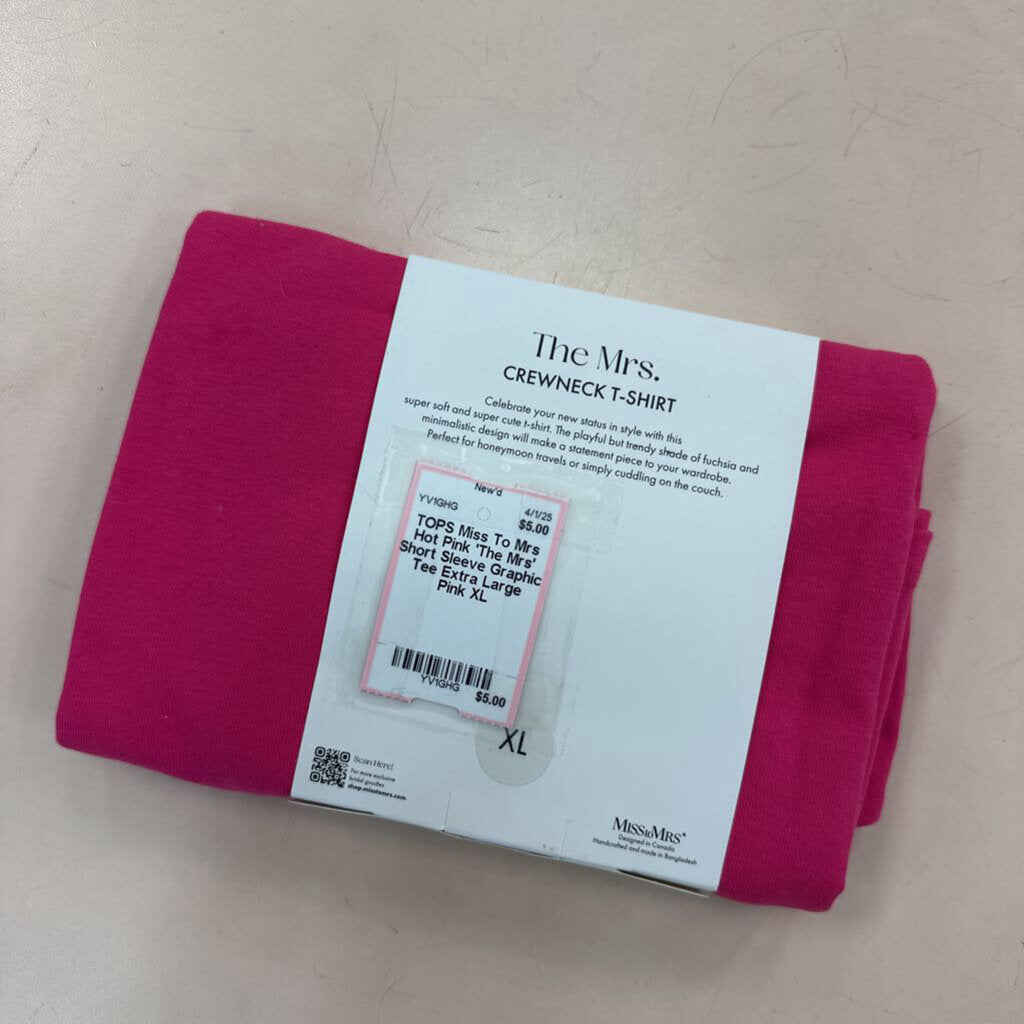 Hot Pink 'The Mrs' Short Sleeve Graphic Tee Extra Large