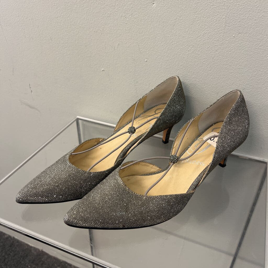 J Renee Silver Sparkle Point Toe Pump Heels 8.5