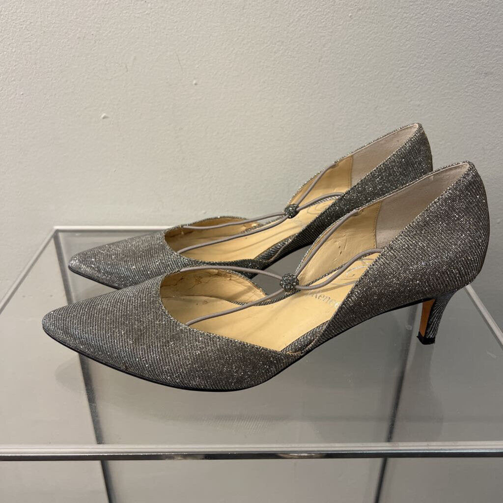J Renee Silver Sparkle Point Toe Pump Heels 8.5