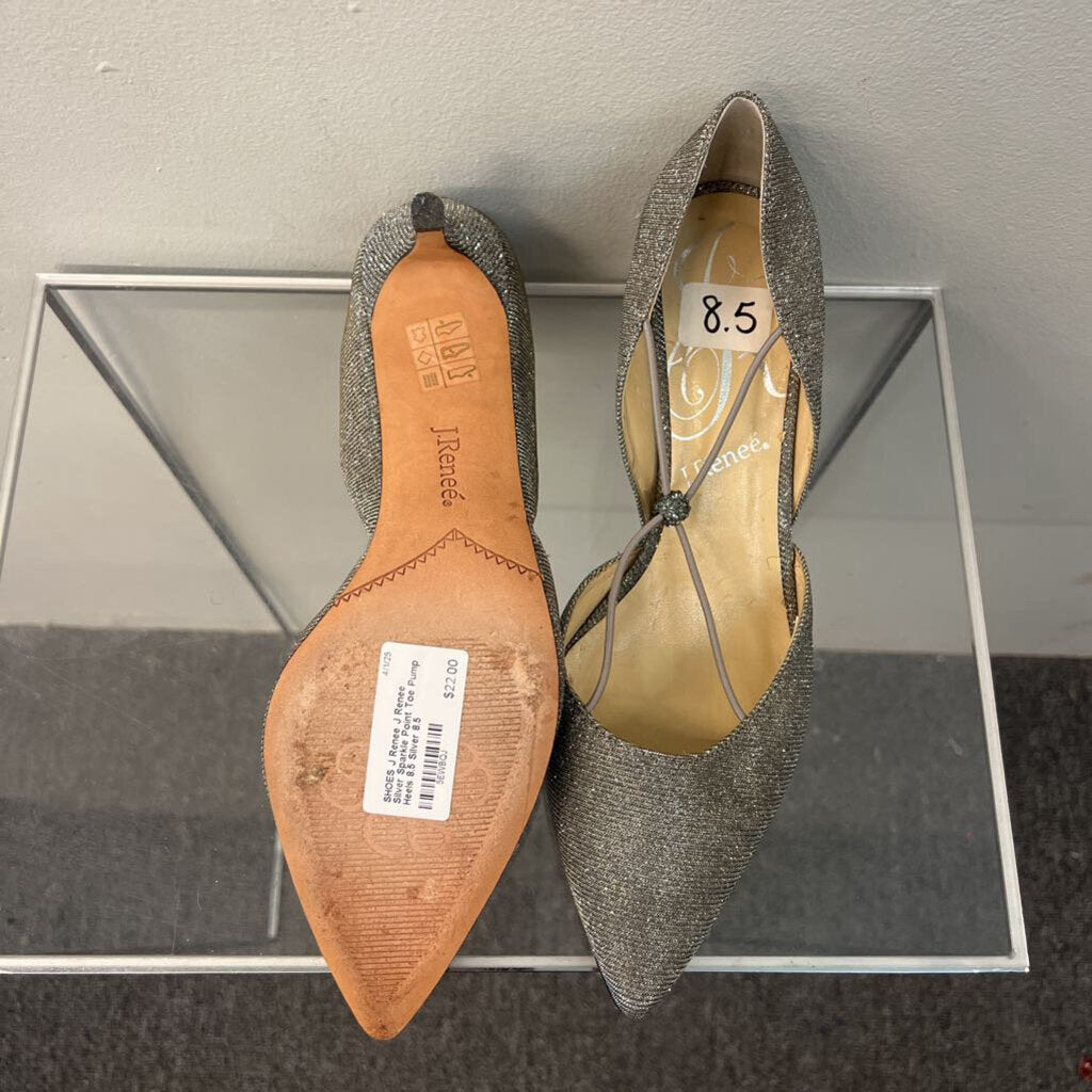 J Renee Silver Sparkle Point Toe Pump Heels 8.5