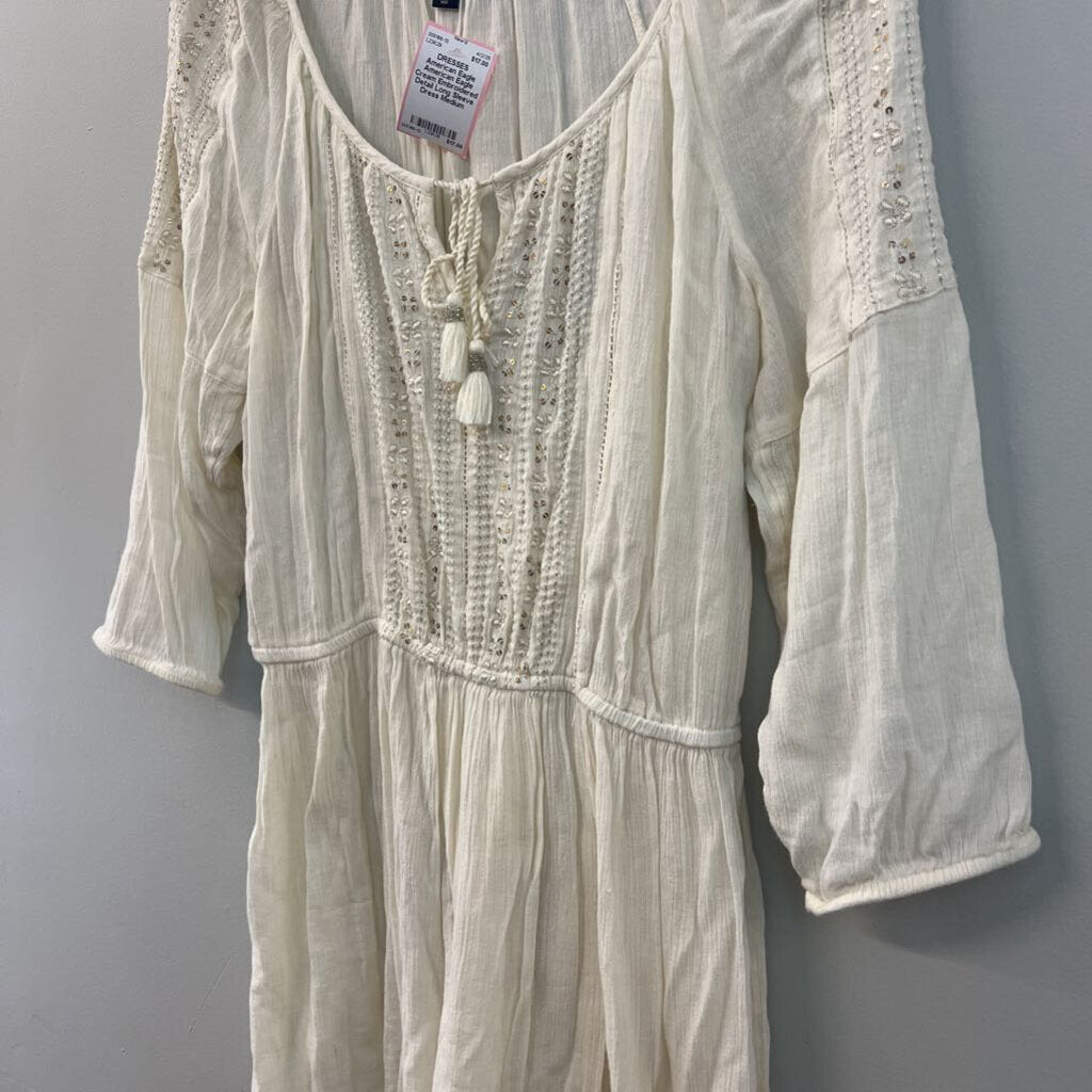 American Eagle Cream Embroidered Detail Long Sleeve Dress Medium