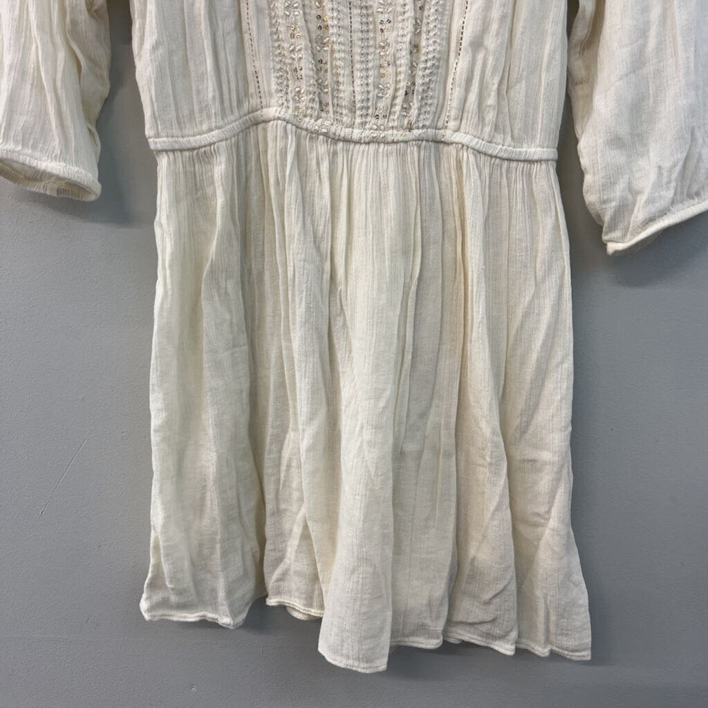 American Eagle Cream Embroidered Detail Long Sleeve Dress Medium