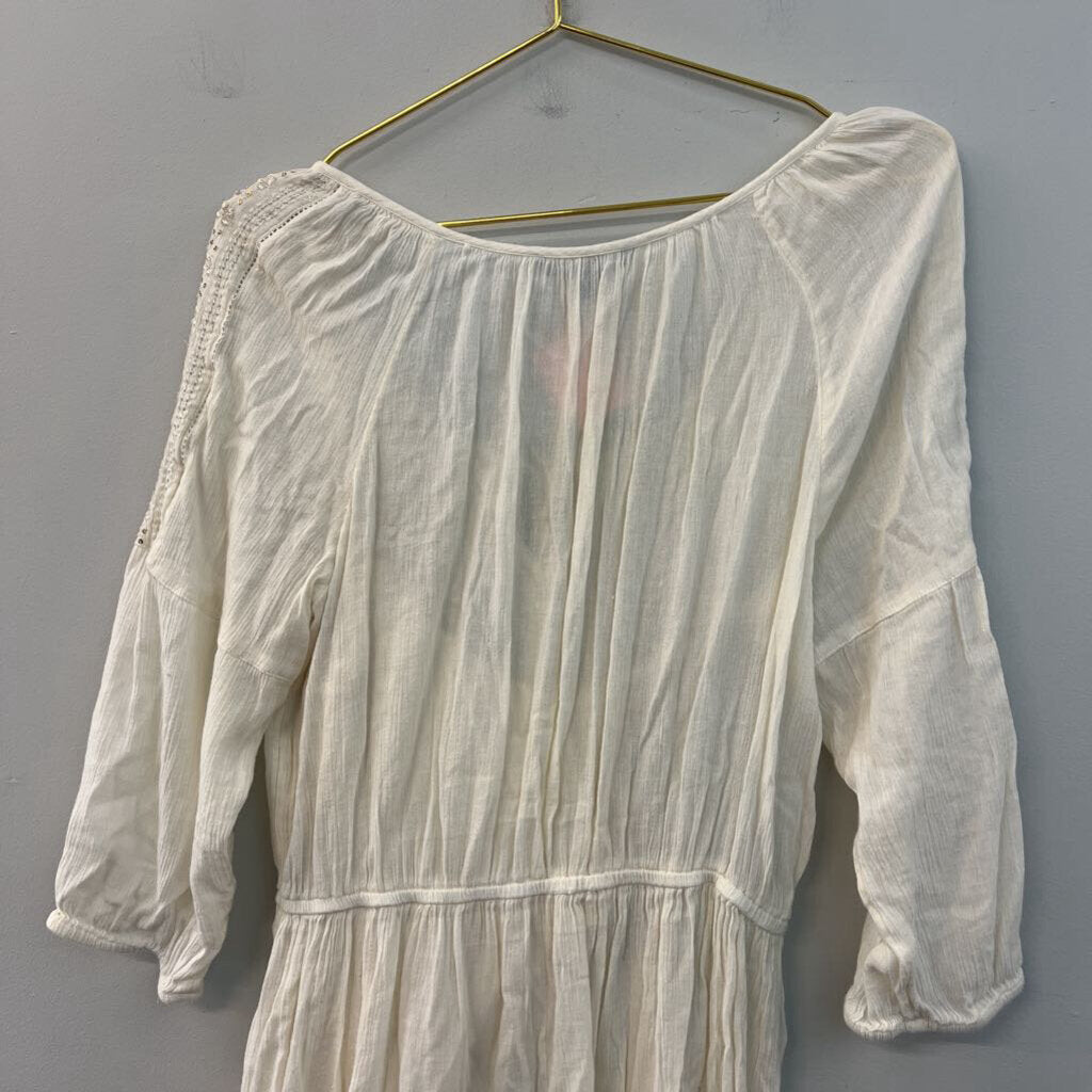 American Eagle Cream Embroidered Detail Long Sleeve Dress Medium