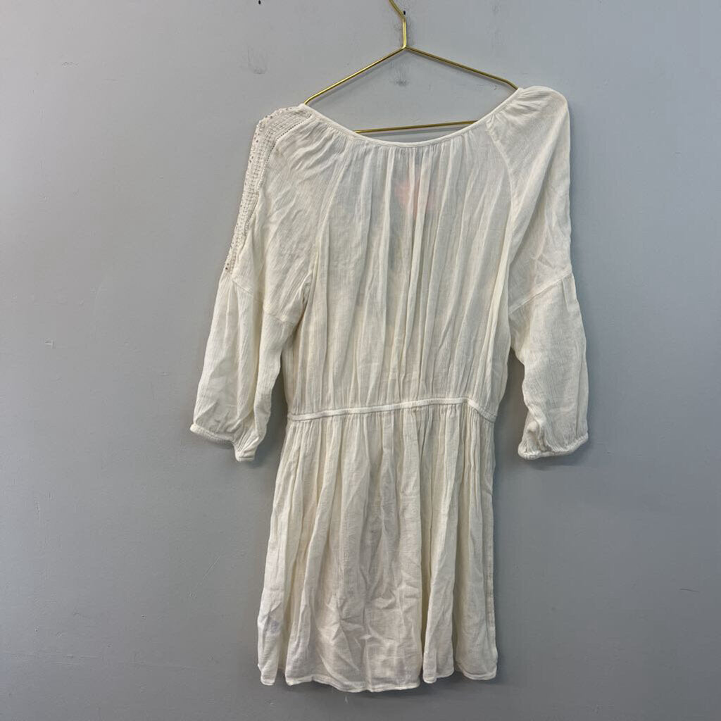 American Eagle Cream Embroidered Detail Long Sleeve Dress Medium