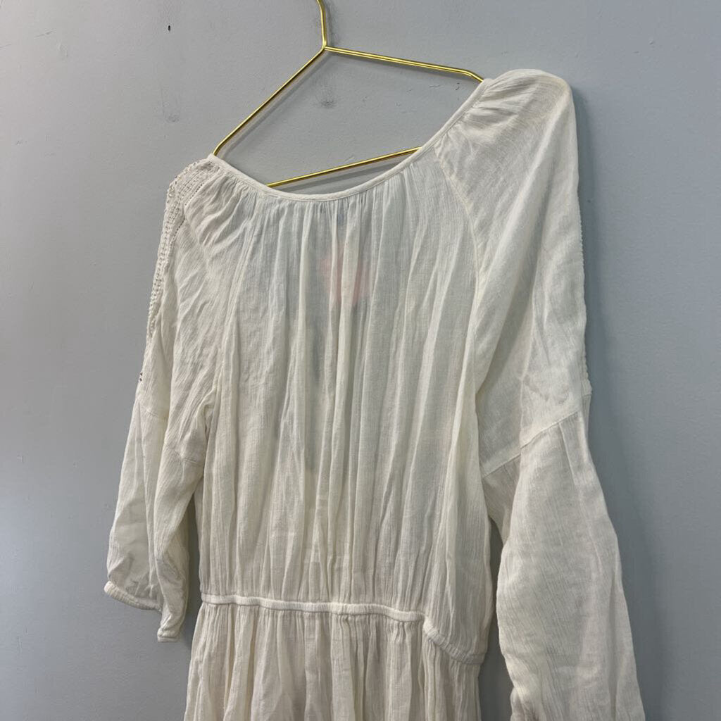 American Eagle Cream Embroidered Detail Long Sleeve Dress Medium