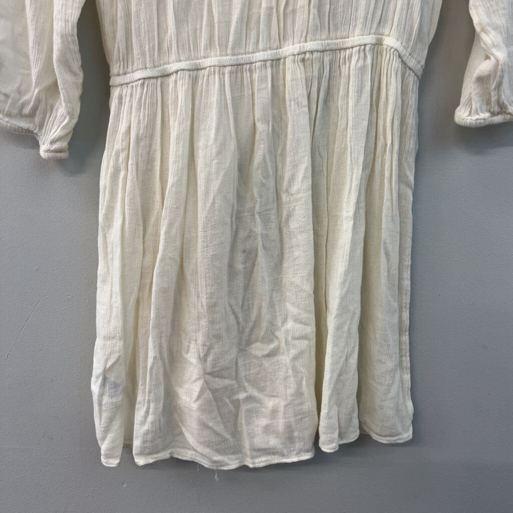 American Eagle Cream Embroidered Detail Long Sleeve Dress Medium