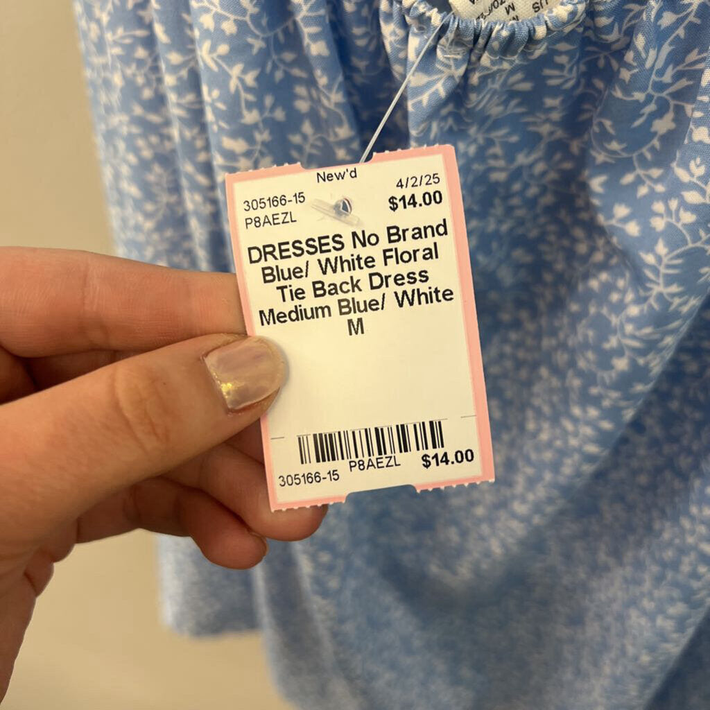 Blue/ White Floral Tie Back Dress Medium
