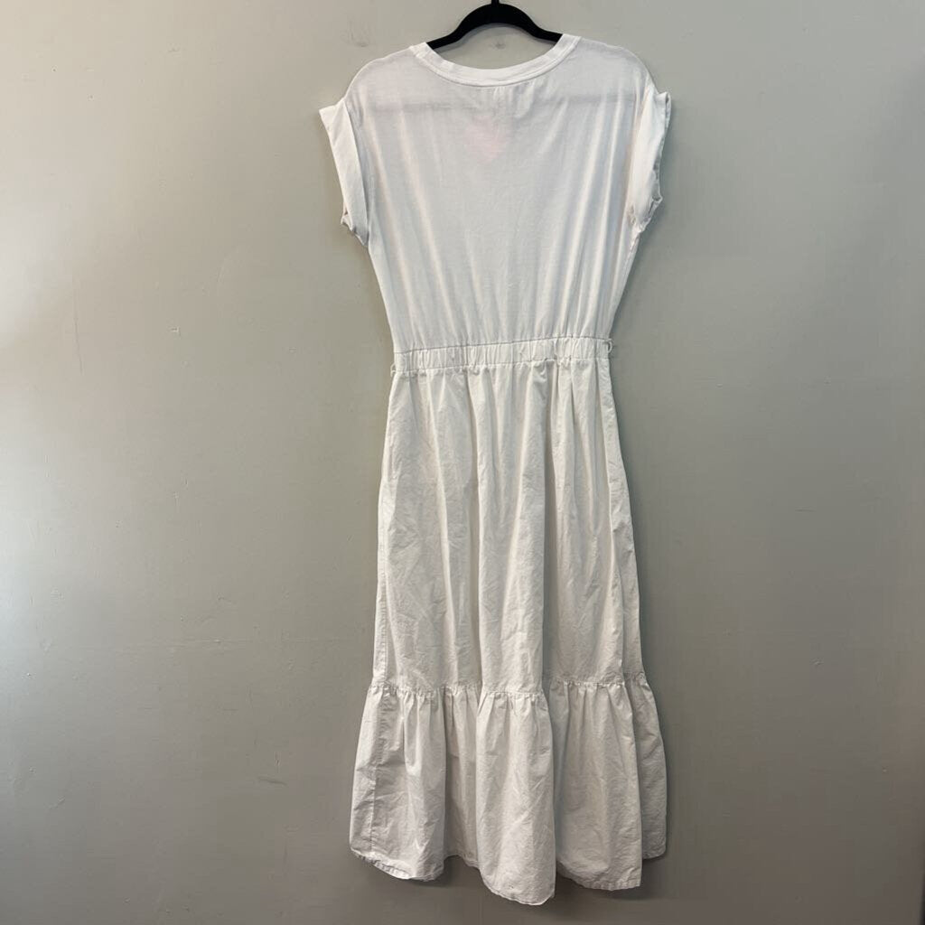 Banana Republic White Short Sleeve Ruffle Hem Maxi Dress Small