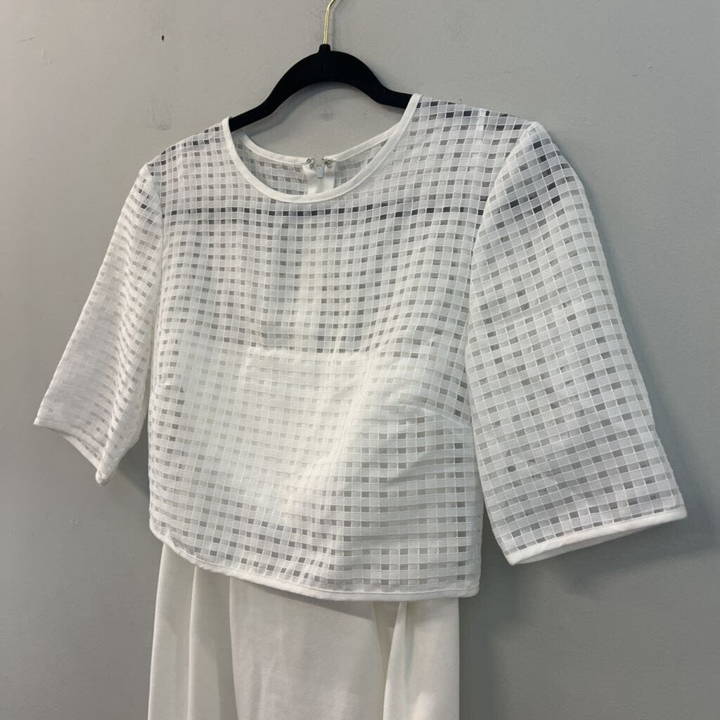 Asos White Checkered Short Sleeve Top Layered Dress 6