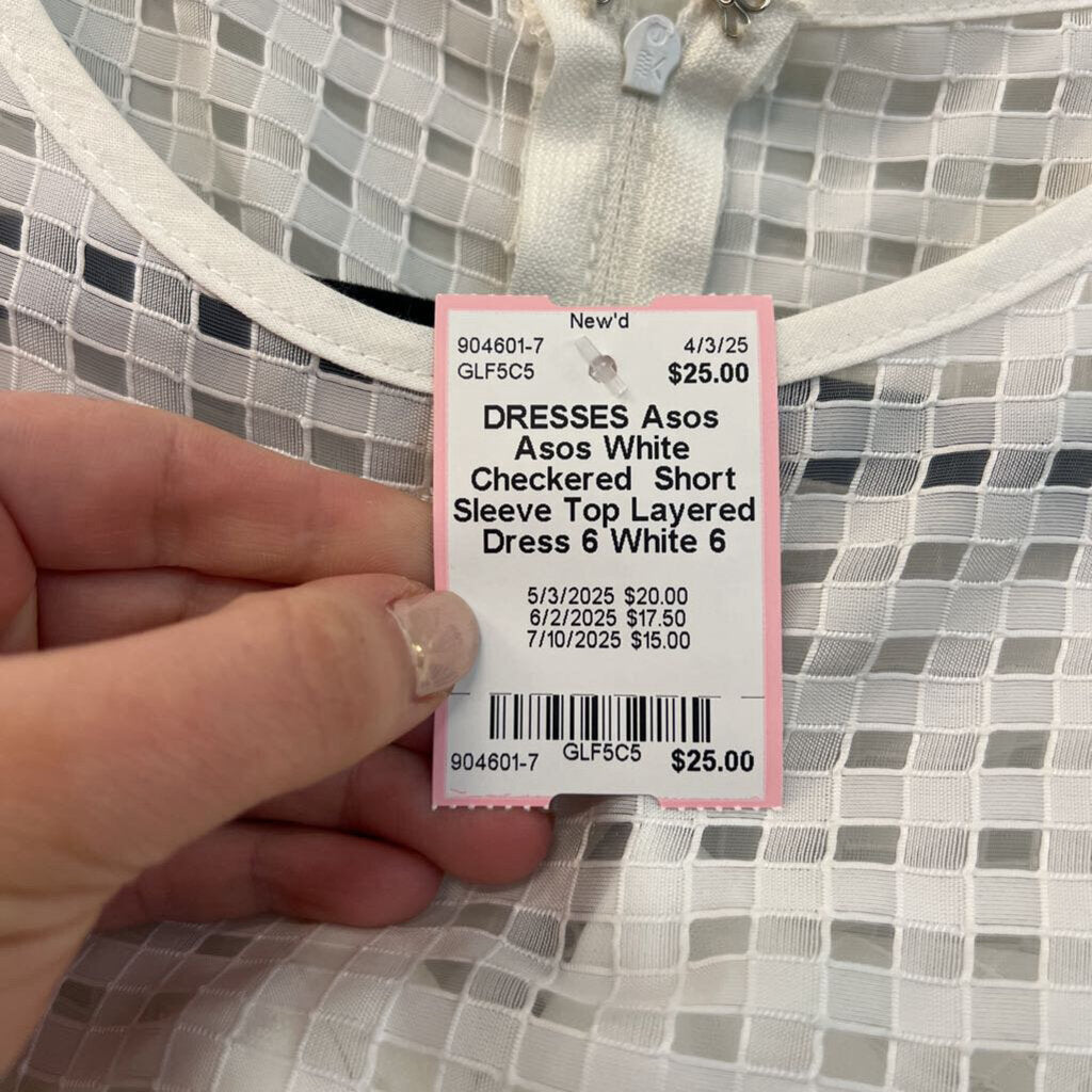 Asos White Checkered Short Sleeve Top Layered Dress 6