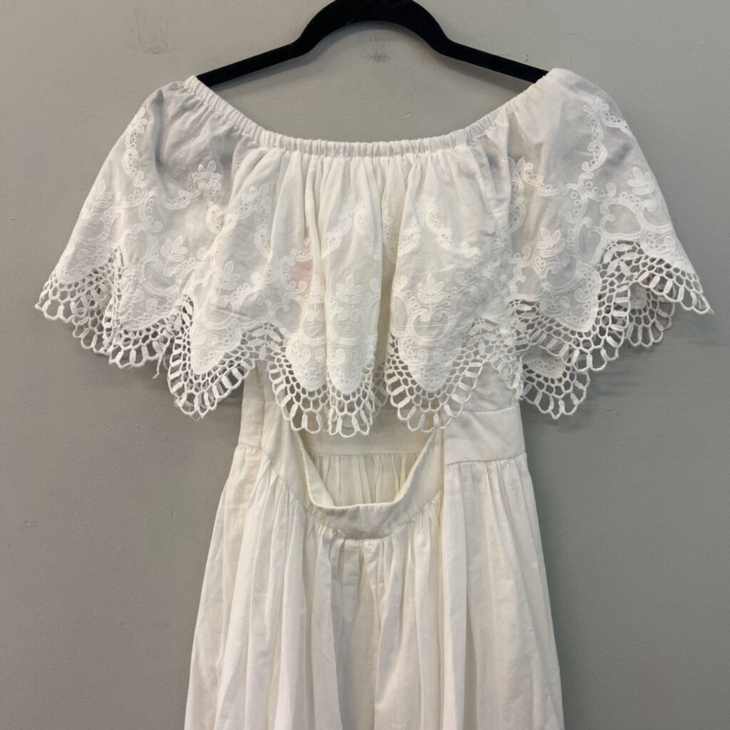 The Jetset White Embroidered Lace Off Shoulder Dress Medium