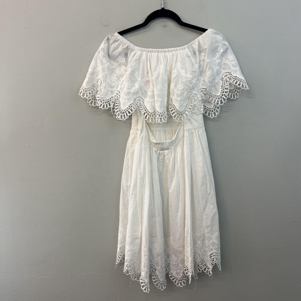 The Jetset White Embroidered Lace Off Shoulder Dress Medium