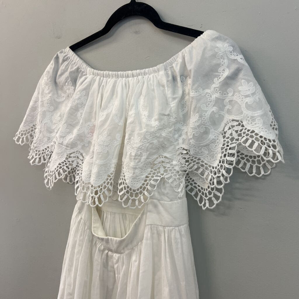 The Jetset White Embroidered Lace Off Shoulder Dress Medium
