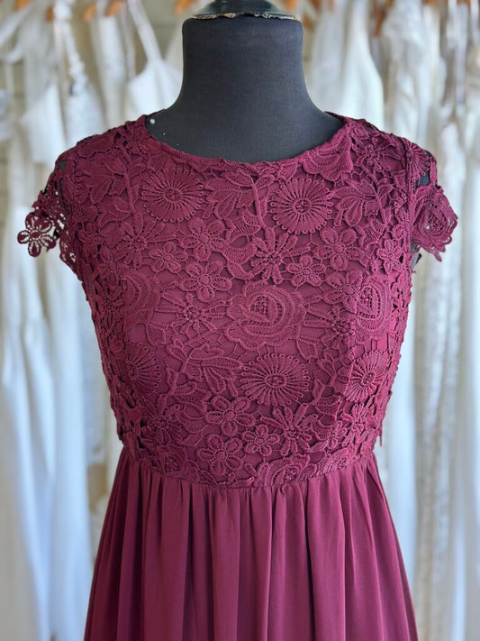 Lulus Burgundy Lace Top Long Formal Dress Small