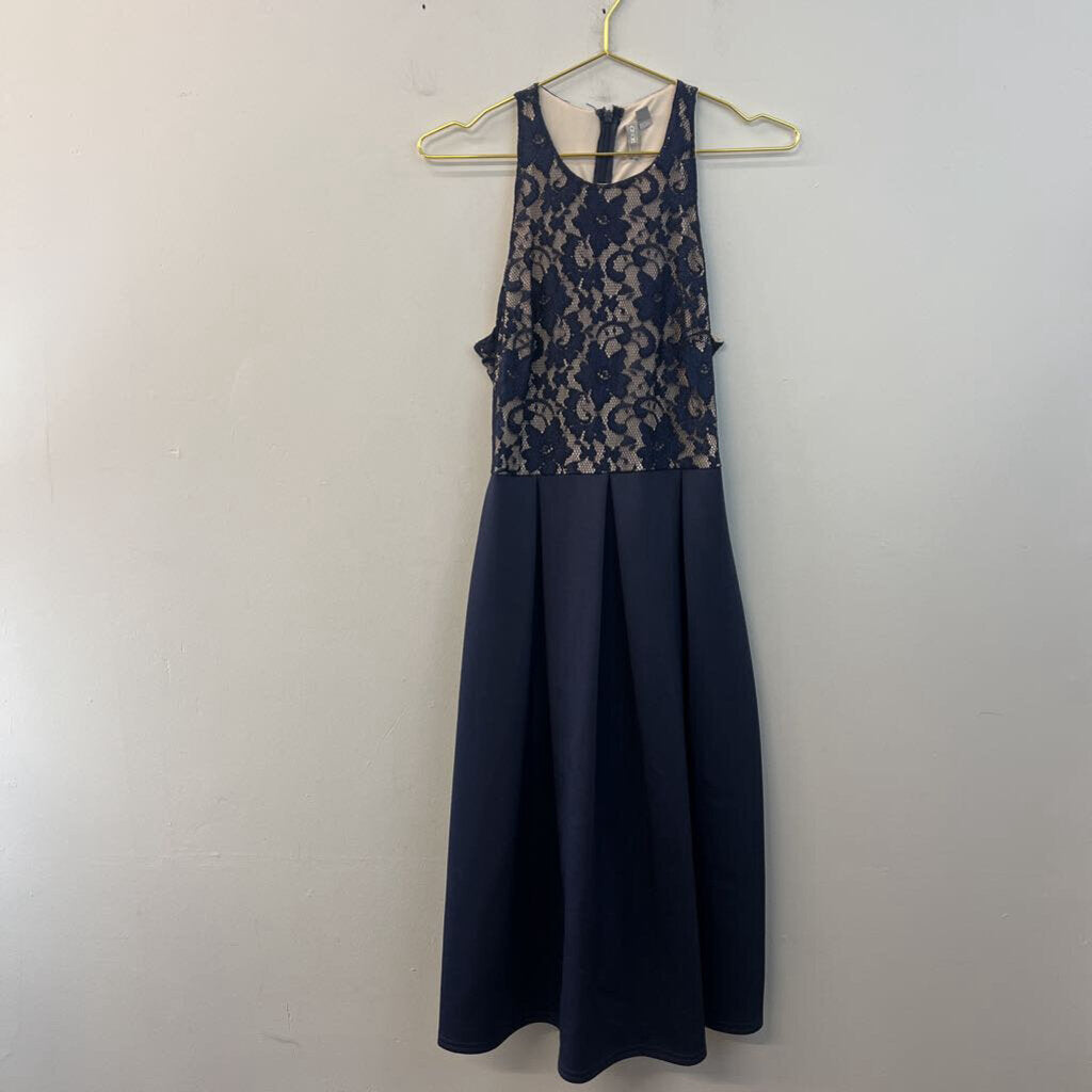 Asos Navy/ Beige Lace Top Midi Dress 6