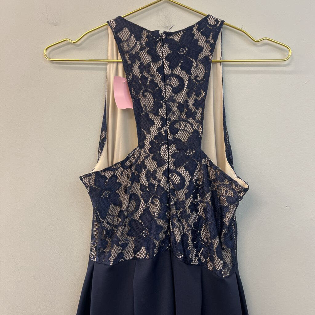 Asos Navy/ Beige Lace Top Midi Dress 6