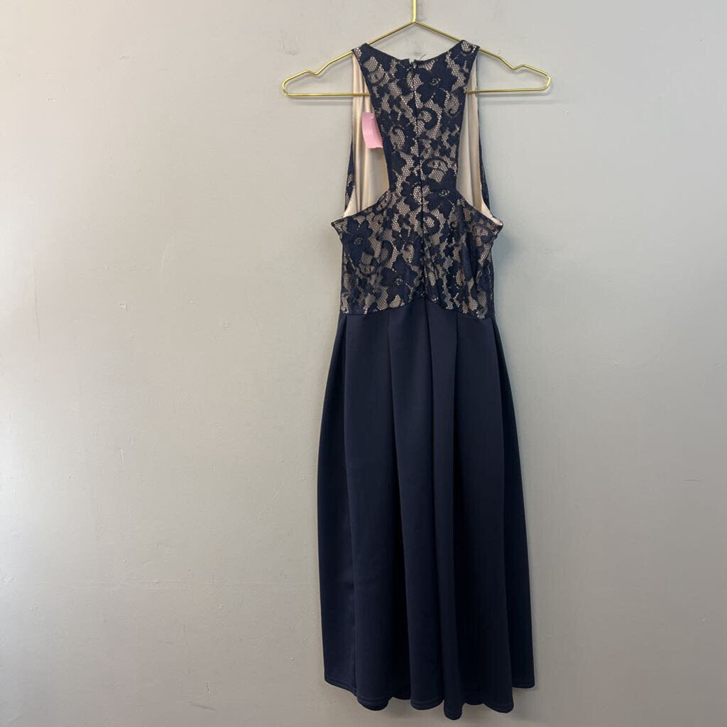 Asos Navy/ Beige Lace Top Midi Dress 6