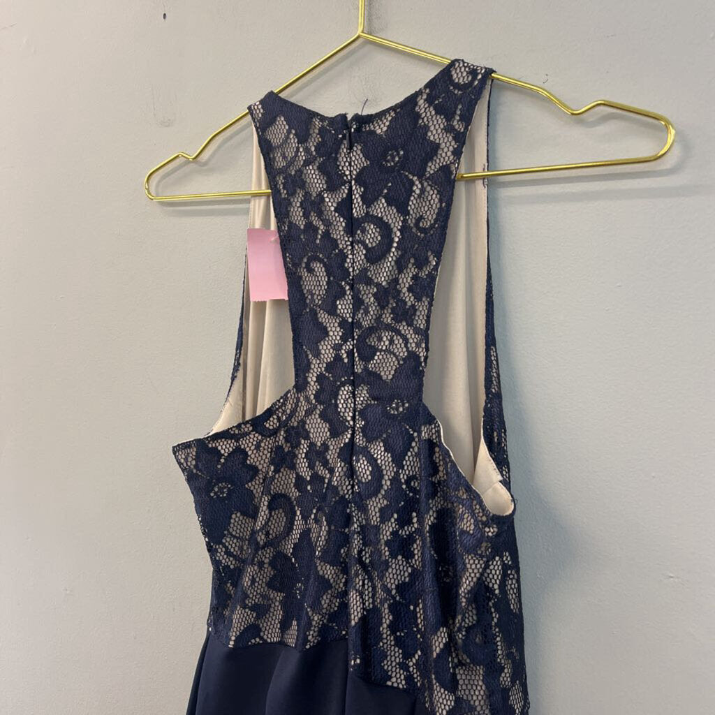 Asos Navy/ Beige Lace Top Midi Dress 6