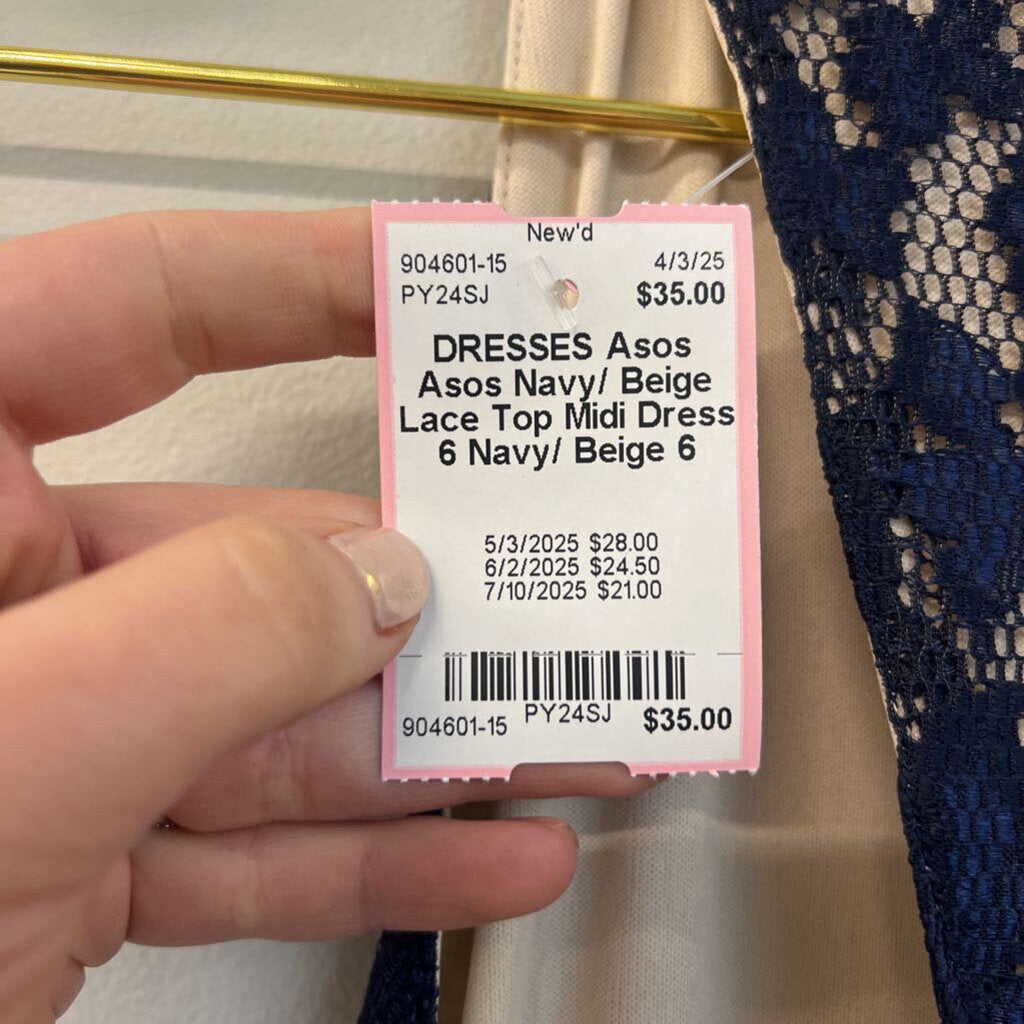 Asos Navy/ Beige Lace Top Midi Dress 6