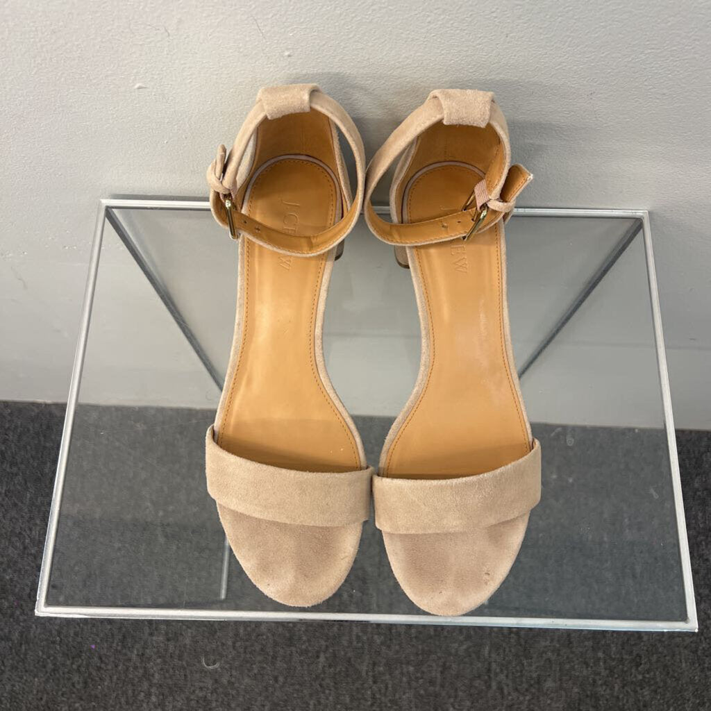 J Crew Beige Suede Ankle Strap Block Heels 8