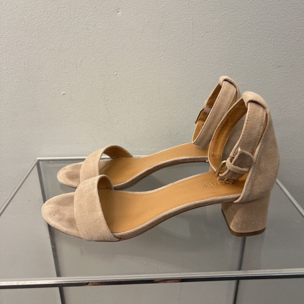 J Crew Beige Suede Ankle Strap Block Heels 8
