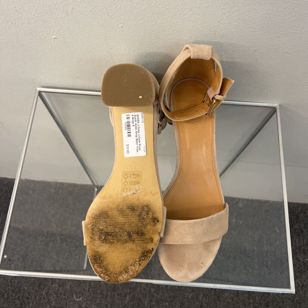 J Crew Beige Suede Ankle Strap Block Heels 8