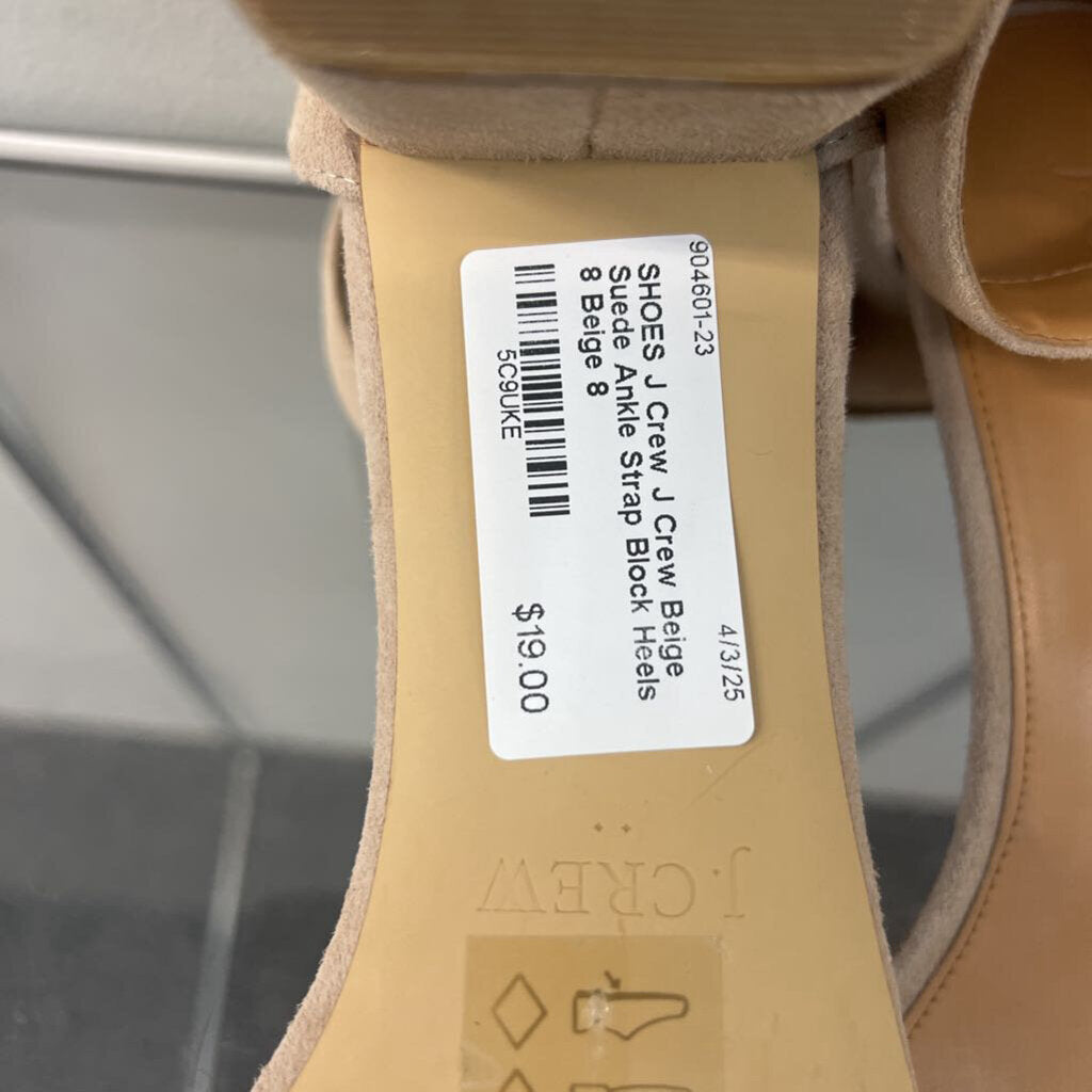 J Crew Beige Suede Ankle Strap Block Heels 8